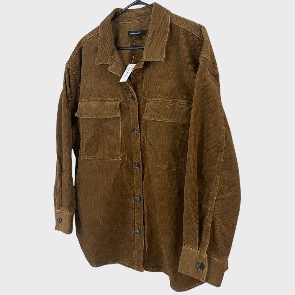 Banana Republic Corduroy Shirt Jacket Women's Large Pockets Button-Front L/S New - Picture 2 of 14